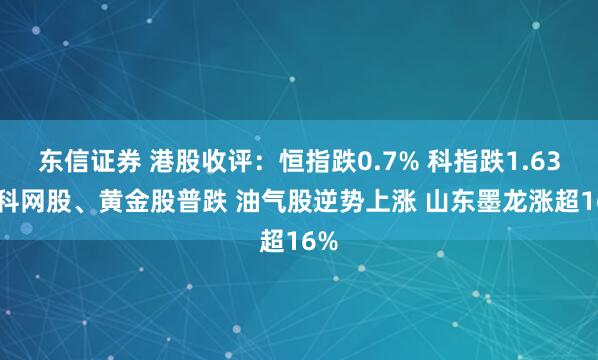 东信证券 港股收评：恒指跌0.7% 科指跌1.63% 科网股、黄金股普跌 油气股逆势上涨 山东墨龙涨超16%